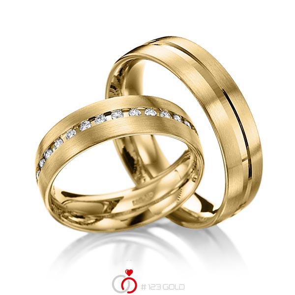 Paar klassische Trauringe/Eheringe in Gelbgold 585 mit zus. 0,225 ct. Brillant tw, si von 123gold - Y-1038-1 Paar klassische Trauringe/Eheringe in Gelbgold 585 mit zus. 0,225 ct. Brillant tw, si von 123gold - Y-1038-1