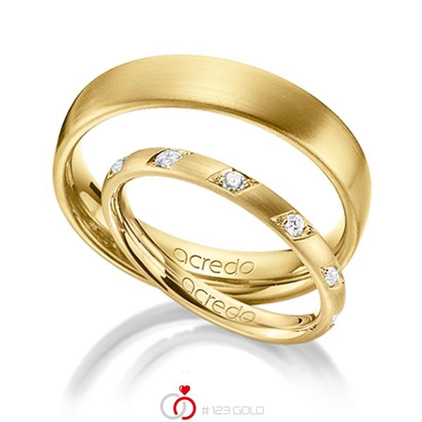 Paar klassische Trauringe/Eheringe in Gelbgold 585 mit zus. 0,22 ct. Brillant tw, si von acredo - A-1366-3 Paar klassische Trauringe/Eheringe in Gelbgold 585 mit zus. 0,22 ct. Brillant tw, si von acredo - A-1366-3