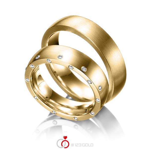 Paar klassische Trauringe/Eheringe in Gelbgold 585 mit zus. 0,25 ct. Brillant tw, si von 123gold - Y-1127-4 Paar klassische Trauringe/Eheringe in Gelbgold 585 mit zus. 0,25 ct. Brillant tw, si von 123gold - Y-1127-4