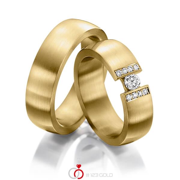 Paar klassische Trauringe/Eheringe in Gelbgold 585 mit zus. 0,25 ct. Brillant tw, si von Steinberg - Q-1228-4 Paar klassische Trauringe/Eheringe in Gelbgold 585 mit zus. 0,25 ct. Brillant tw, si von Steinberg - Q-1228-4