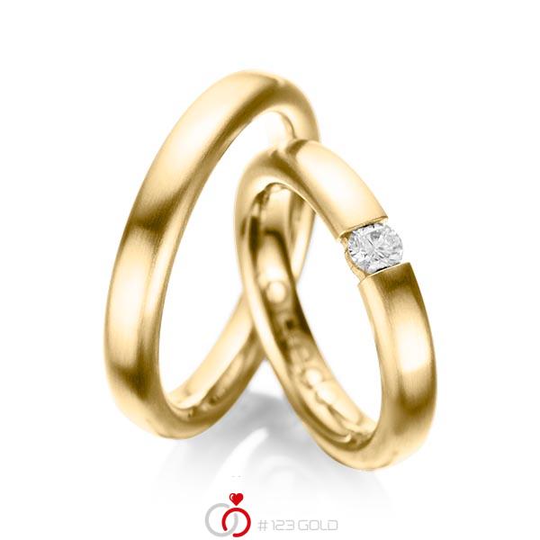 Paar klassische Trauringe/Eheringe in Gelbgold 585 mit zus. 0,2 ct. Brillant tw, si von acredo - A-1051-1 Paar klassische Trauringe/Eheringe in Gelbgold 585 mit zus. 0,2 ct. Brillant tw, si von acredo - A-1051-1
