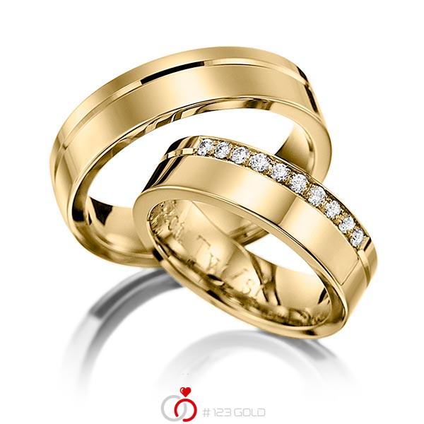 Paar klassische Trauringe/Eheringe in Gelbgold 585 mit zus. 0,2 ct. Brillant tw, si von Steinberg - Q-1252-5 Paar klassische Trauringe/Eheringe in Gelbgold 585 mit zus. 0,2 ct. Brillant tw, si von Steinberg - Q-1252-5