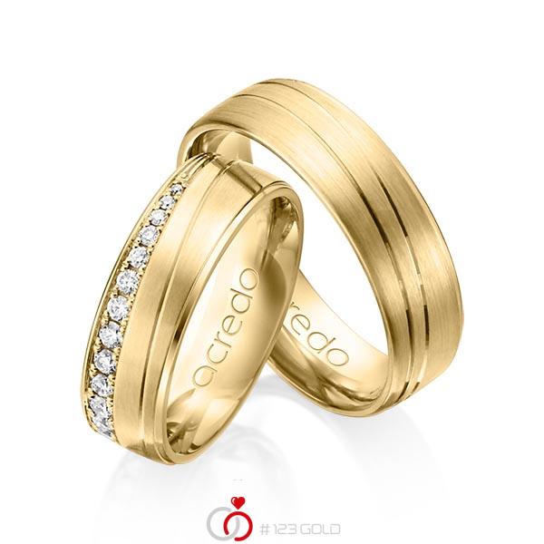 Paar klassische Trauringe/Eheringe in Gelbgold 585 mit zus. 0,406 ct. Brillant tw, si von acredo - A-1152-5 Paar klassische Trauringe/Eheringe in Gelbgold 585 mit zus. 0,406 ct. Brillant tw, si von acredo - A-1152-5