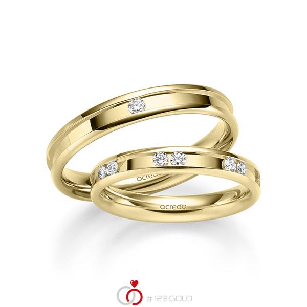 Paar klassische Trauringe/Eheringe in Gelbgold 585 mit zus. 0,45 ct. Brillant tw, si von acredo - A-2230-1 Paar klassische Trauringe/Eheringe in Gelbgold 585 mit zus. 0,45 ct. Brillant tw, si von acredo - A-2230-1