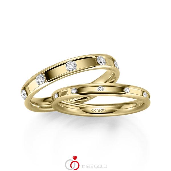 Paar klassische Trauringe/Eheringe in Gelbgold 585 mit zus. 0,56 ct. Brillant tw, si von acredo - A-2178-8 Paar klassische Trauringe/Eheringe in Gelbgold 585 mit zus. 0,56 ct. Brillant tw, si von acredo - A-2178-8