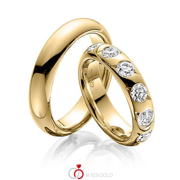 Paar klassische Trauringe/Eheringe in Gelbgold 585 mit zus. 1,32 ct. Brillant tw, si von 123gold - Y-1275-4 Paar klassische Trauringe/Eheringe in Gelbgold 585 mit zus. 1,32 ct. Brillant tw, si von 123gold - Y-1275-4