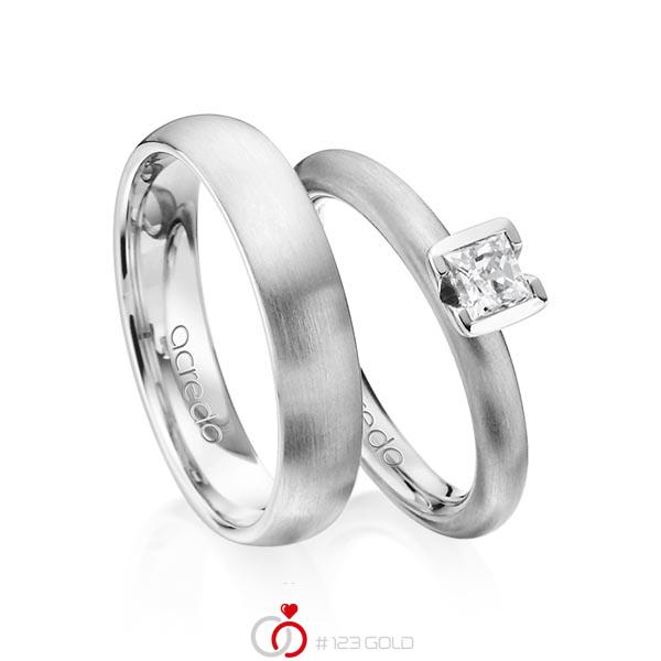 Paar klassische Trauringe/Eheringe in Graugold 585 mit 0,4 ct. Prinzess-Diamant tw, vs von acredo - A-1372-4 Paar klassische Trauringe/Eheringe in Graugold 585 mit 0,4 ct. Prinzess-Diamant tw, vs von acredo - A-1372-4