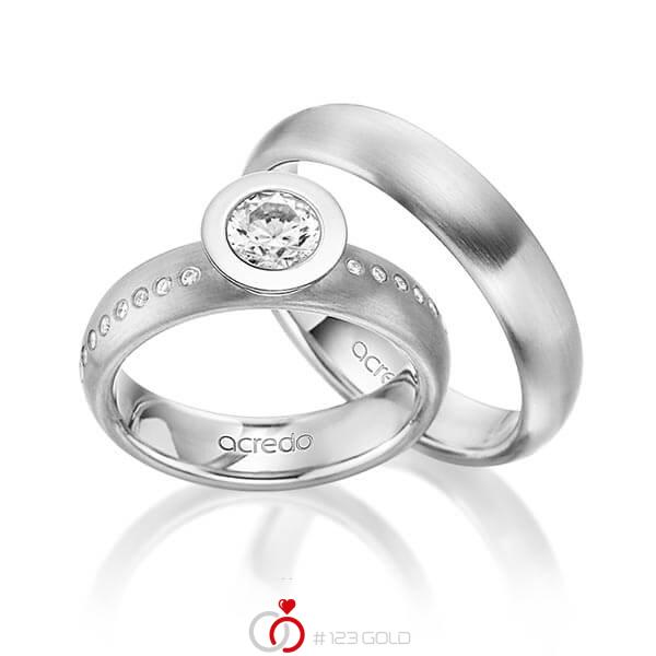 Paar klassische Trauringe/Eheringe in Graugold 585 mit 0,4 ct. + zus. 0,175 ct. Brillant tw, vs tw, si von acredo - A-1538-8 Paar klassische Trauringe/Eheringe in Graugold 585 mit 0,4 ct. + zus. 0,175 ct. Brillant tw, vs tw, si von acredo - A-1538-8