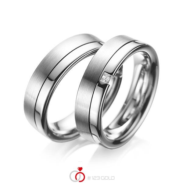 Paar klassische Trauringe/Eheringe in Graugold 585 mit zus. 0,04 ct. Prinzess-Diamant tw, si von acredo - A-1064-8 Paar klassische Trauringe/Eheringe in Graugold 585 mit zus. 0,04 ct. Prinzess-Diamant tw, si von acredo - A-1064-8
