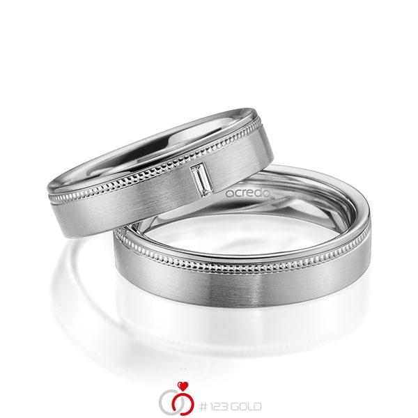 Paar klassische Trauringe/Eheringe in Graugold 585 mit zus. 0,05 ct. Baguette-Diamant tw, vs von acredo - A-1753-8 Paar klassische Trauringe/Eheringe in Graugold 585 mit zus. 0,05 ct. Baguette-Diamant tw, vs von acredo - A-1753-8
