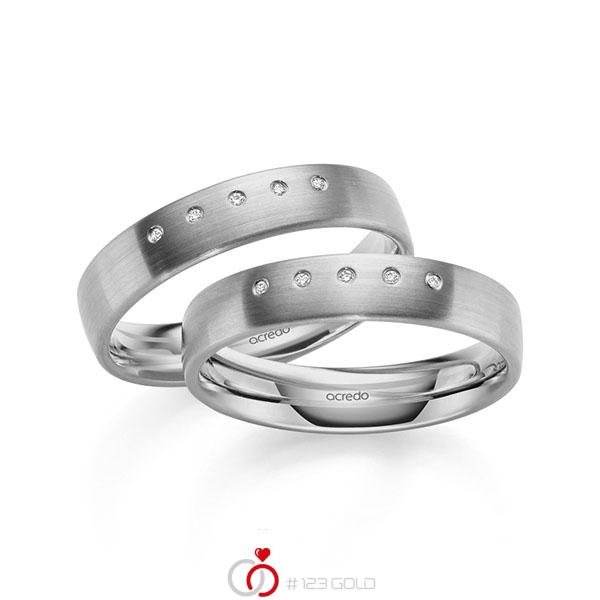 Paar klassische Trauringe/Eheringe in Graugold 585 mit zus. 0,05 ct. Brillant tw, si von acredo - A-2186-5 Paar klassische Trauringe/Eheringe in Graugold 585 mit zus. 0,05 ct. Brillant tw, si von acredo - A-2186-5