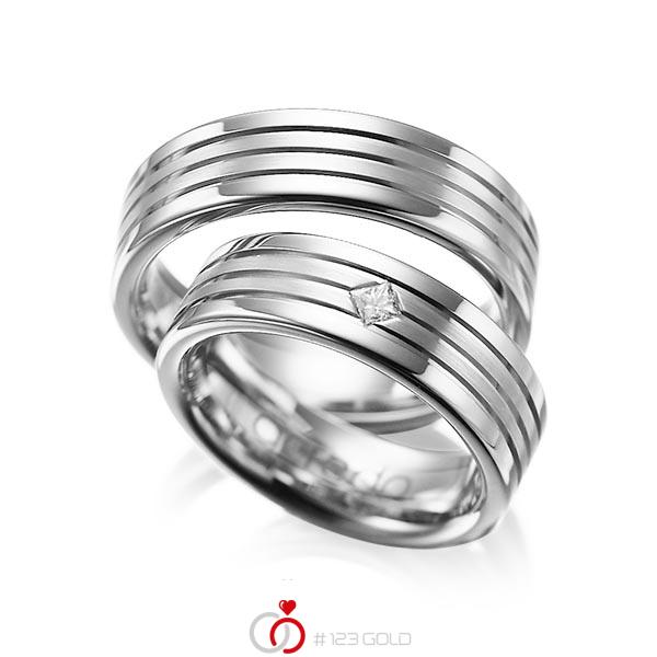 Paar klassische Trauringe/Eheringe in Graugold 585 mit zus. 0,08 ct. Prinzess-Diamant tw, si von acredo - A-1023-7 Paar klassische Trauringe/Eheringe in Graugold 585 mit zus. 0,08 ct. Prinzess-Diamant tw, si von acredo - A-1023-7