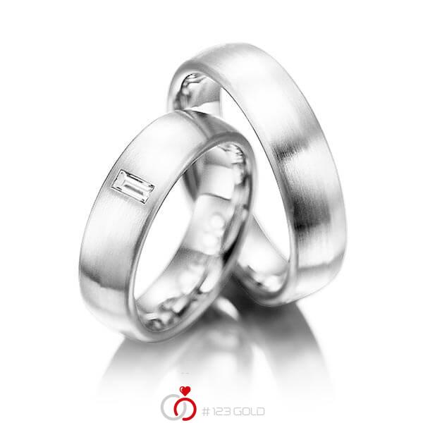 Paar klassische Trauringe/Eheringe in Graugold 585 mit zus. 0,1 ct. Baguette-Diamant tw, vs von acredo - A-1002-3 Paar klassische Trauringe/Eheringe in Graugold 585 mit zus. 0,1 ct. Baguette-Diamant tw, vs von acredo - A-1002-3