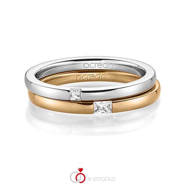 Paar klassische Trauringe/Eheringe in Graugold 585 mit zus. 0,1 ct. Prinzess-Diamant & Baguette-Diamant tw, si tw, vs von acredo - A-1395-10 Paar klassische Trauringe/Eheringe in Graugold 585 mit zus. 0,1 ct. Prinzess-Diamant & Baguette-Diamant tw, si tw, vs von acredo - A-1395-10