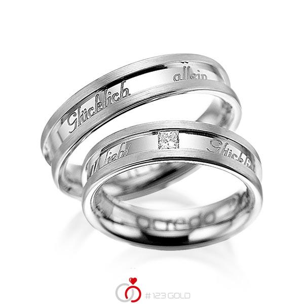 Paar klassische Trauringe/Eheringe in Graugold 585 mit zus. 0,1 ct. Prinzess-Diamant tw, si von acredo - A-1049-4 Paar klassische Trauringe/Eheringe in Graugold 585 mit zus. 0,1 ct. Prinzess-Diamant tw, si von acredo - A-1049-4