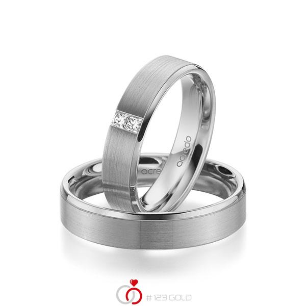 Paar klassische Trauringe/Eheringe in Graugold 585 mit zus. 0,1 ct. Prinzess-Diamant tw, si von acredo - A-1945-8 Paar klassische Trauringe/Eheringe in Graugold 585 mit zus. 0,1 ct. Prinzess-Diamant tw, si von acredo - A-1945-8