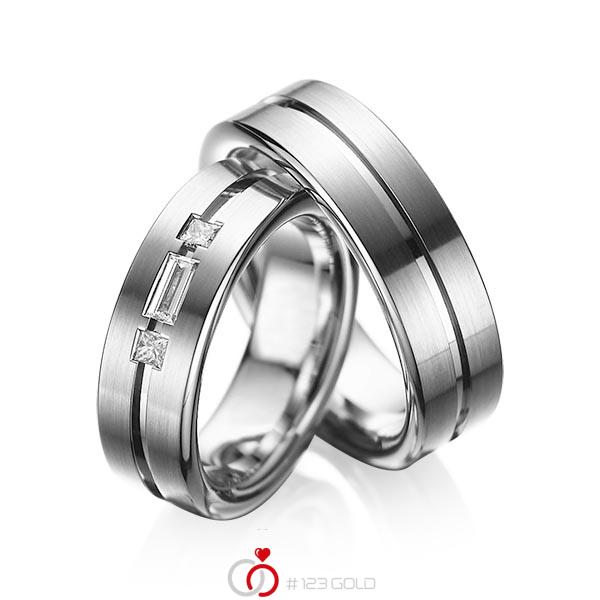 Paar klassische Trauringe/Eheringe in Graugold 585 mit zus. 0,22 ct. Baguette-Diamant & Prinzess-Diamant tw, vs von acredo - A-1011-2 Paar klassische Trauringe/Eheringe in Graugold 585 mit zus. 0,22 ct. Baguette-Diamant & Prinzess-Diamant tw, vs von acredo - A-1011-2