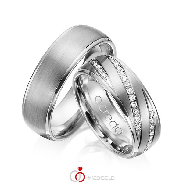Paar klassische Trauringe/Eheringe in Graugold 585 mit zus. 0,44 ct. Brillant tw, si von acredo - A-1150-11 Paar klassische Trauringe/Eheringe in Graugold 585 mit zus. 0,44 ct. Brillant tw, si von acredo - A-1150-11