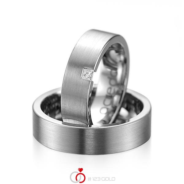 Paar klassische Trauringe/Eheringe in Graugold dunkel 585 mit zus. 0,05 ct. Prinzess-Diamant tw, si von acredo - A-1075-5 Paar klassische Trauringe/Eheringe in Graugold dunkel 585 mit zus. 0,05 ct. Prinzess-Diamant tw, si von acredo - A-1075-5