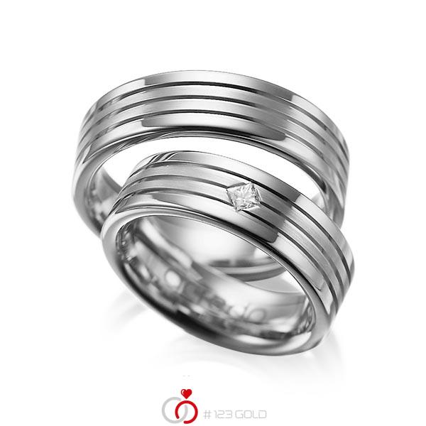 Paar klassische Trauringe/Eheringe in Graugold dunkel 585 mit zus. 0,08 ct. Prinzess-Diamant tw, si von acredo - A-1023-10 Paar klassische Trauringe/Eheringe in Graugold dunkel 585 mit zus. 0,08 ct. Prinzess-Diamant tw, si von acredo - A-1023-10