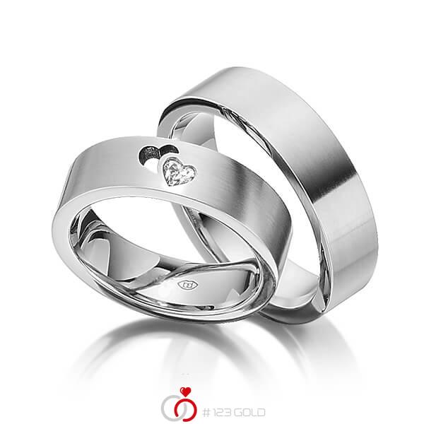Paar klassische Trauringe/Eheringe in Palladium 500 mit zus. 0,1 ct. Herz-Diamant tw, vs von 123gold - Y-1336-6 Paar klassische Trauringe/Eheringe in Palladium 500 mit zus. 0,1 ct. Herz-Diamant tw, vs von 123gold - Y-1336-6