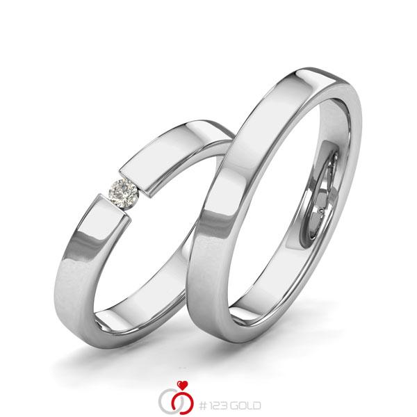 Paar klassische Trauringe/Eheringe in Palladium 585 mit zus. 0,05 ct. Brillant tw, si von Merii - M-1217-6 Paar klassische Trauringe/Eheringe in Palladium 585 mit zus. 0,05 ct. Brillant tw, si von Merii - M-1217-6