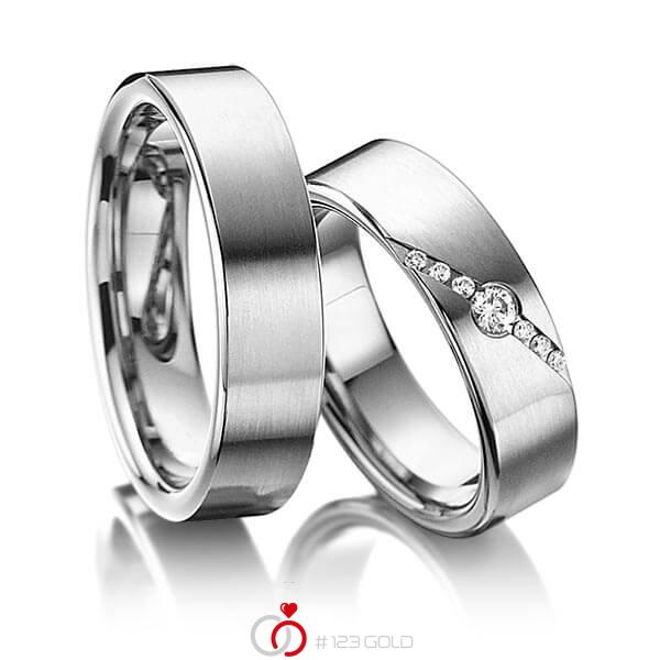 Paar klassische Trauringe/Eheringe in Palladium 585 mit zus. 0,118 ct. Brillant tw, si von acredo - A-6002-2 Paar klassische Trauringe/Eheringe in Palladium 585 mit zus. 0,118 ct. Brillant tw, si von acredo - A-6002-2