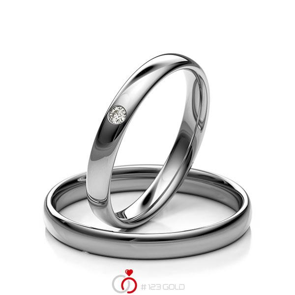 Paar klassische Trauringe/Eheringe in Platin 600 mit zus. 0,025 ct. Brillant tw, si - NP-1198-4 Paar klassische Trauringe/Eheringe in Platin 600 mit zus. 0,025 ct. Brillant tw, si - NP-1198-4