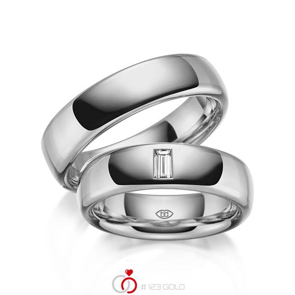 Paar klassische Trauringe/Eheringe in Platin 600 mit zus. 0,15 ct. Baguette-Diamant tw, vs von 123gold - Y-1444-4 Paar klassische Trauringe/Eheringe in Platin 600 mit zus. 0,15 ct. Baguette-Diamant tw, vs von 123gold - Y-1444-4