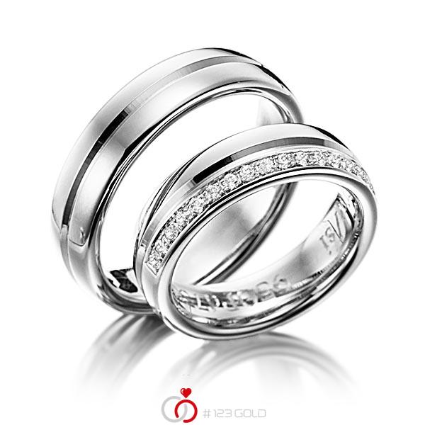 Paar klassische Trauringe/Eheringe in Platin 950 mit zus. 0,225 ct. Brillant tw, si von Steinberg - Q-1213-2 Paar klassische Trauringe/Eheringe in Platin 950 mit zus. 0,225 ct. Brillant tw, si von Steinberg - Q-1213-2