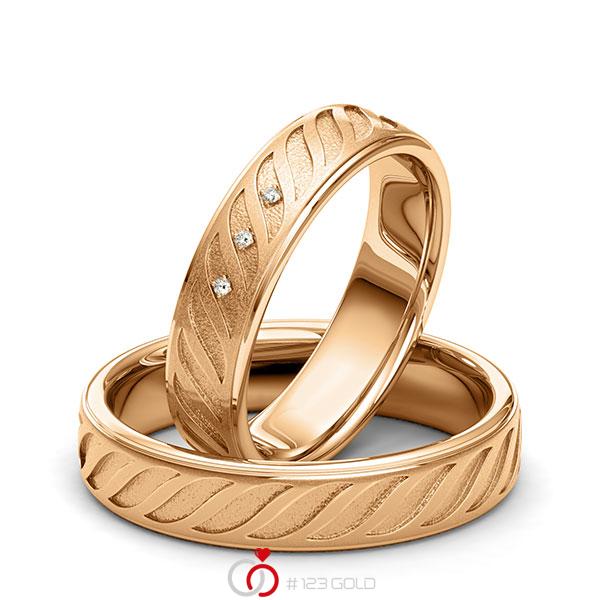 Paar klassische Trauringe/Eheringe in Roségold 585 Laser Struktur mit zus. 0,015 ct. Brillant tw, si von 123gold - Y-1395-7 Paar klassische Trauringe/Eheringe in Roségold 585 Laser Struktur mit zus. 0,015 ct. Brillant tw, si von 123gold - Y-1395-7