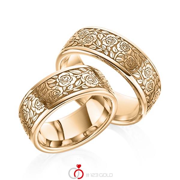 Paar klassische Trauringe/Eheringe in Roségold 585 Laser Struktur von 123gold - Y-1381-7 Paar klassische Trauringe/Eheringe in Roségold 585 Laser Struktur von 123gold - Y-1381-7