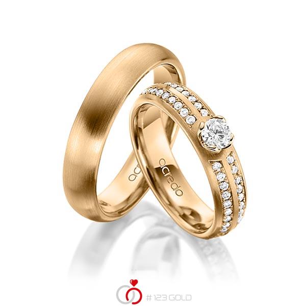 Paar klassische Trauringe/Eheringe in Roségold 585 mit 0,3 ct. + zus. 0,672 ct. Brillant tw, vs von acredo - A-1537-4 Paar klassische Trauringe/Eheringe in Roségold 585 mit 0,3 ct. + zus. 0,672 ct. Brillant tw, vs von acredo - A-1537-4