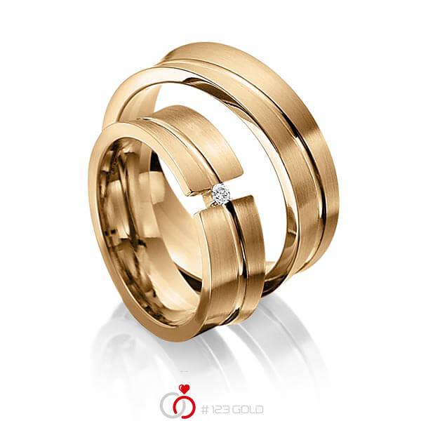 Paar klassische Trauringe/Eheringe in Roségold 585 mit zus. 0,025 ct. Brillant tw, si von 123gold - Y-1265-6 Paar klassische Trauringe/Eheringe in Roségold 585 mit zus. 0,025 ct. Brillant tw, si von 123gold - Y-1265-6