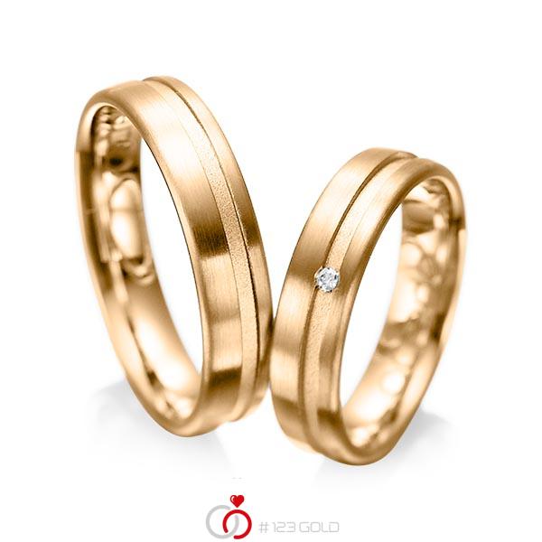 Paar klassische Trauringe/Eheringe in Roségold 585 mit zus. 0,02 ct. Brillant tw, si von acredo - A-1044-5 Paar klassische Trauringe/Eheringe in Roségold 585 mit zus. 0,02 ct. Brillant tw, si von acredo - A-1044-5