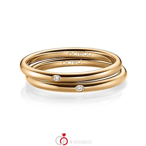 Paar klassische Trauringe/Eheringe in Roségold 585 mit zus. 0,02 ct. Brillant tw, si von acredo - A-1389-7 Paar klassische Trauringe/Eheringe in Roségold 585 mit zus. 0,02 ct. Brillant tw, si von acredo - A-1389-7