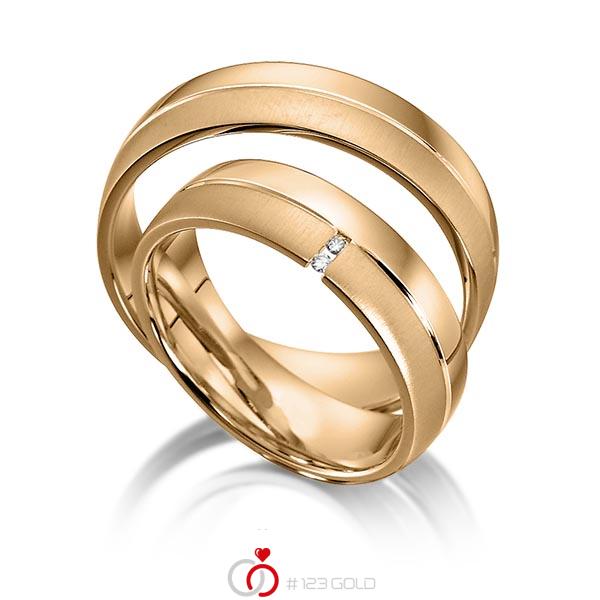 Paar klassische Trauringe/Eheringe in Roségold 585 mit zus. 0,02 ct. Brillant tw, si von acredo - S-1127-4 Paar klassische Trauringe/Eheringe in Roségold 585 mit zus. 0,02 ct. Brillant tw, si von acredo - S-1127-4