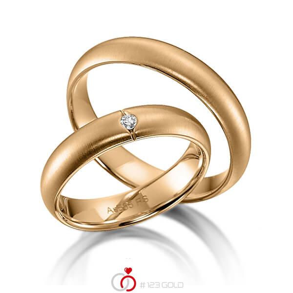 Paar klassische Trauringe/Eheringe in Roségold 585 mit zus. 0,03 ct. Brillant tw, si von acredo - S-1114-4 Paar klassische Trauringe/Eheringe in Roségold 585 mit zus. 0,03 ct. Brillant tw, si von acredo - S-1114-4