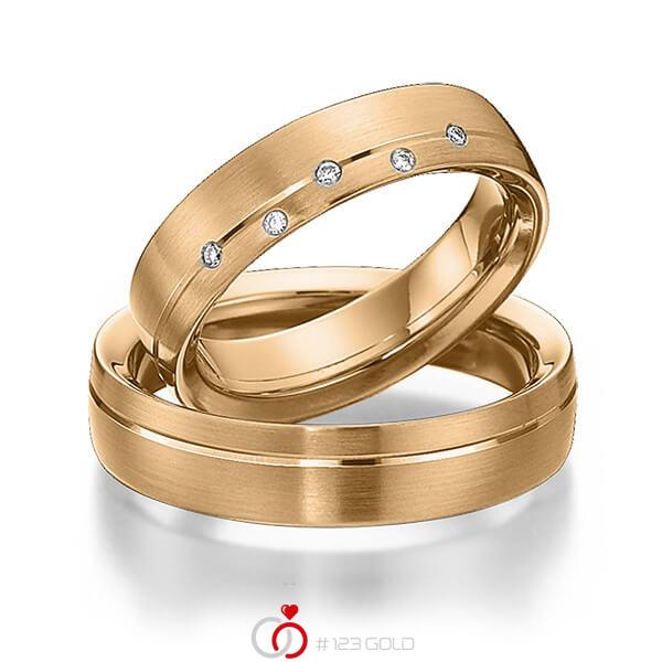 Paar klassische Trauringe/Eheringe in Roségold 585 mit zus. 0,04 ct. Brillant tw, si von 123gold - Y-1297-2 Paar klassische Trauringe/Eheringe in Roségold 585 mit zus. 0,04 ct. Brillant tw, si von 123gold - Y-1297-2