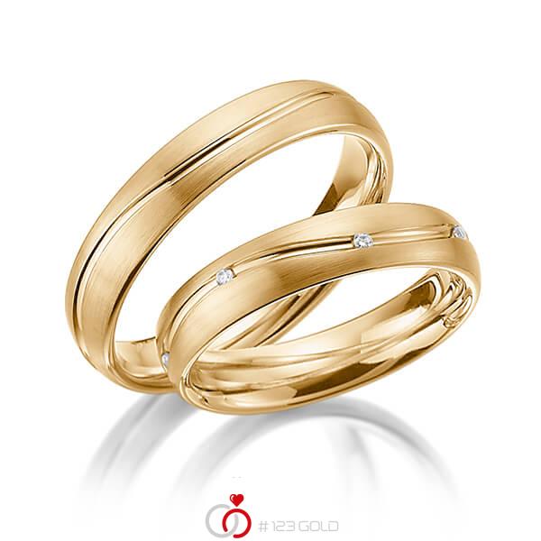 Paar klassische Trauringe/Eheringe in Roségold 585 mit zus. 0,056 ct. Brillant tw, si von 123gold - Y-1316-4 Paar klassische Trauringe/Eheringe in Roségold 585 mit zus. 0,056 ct. Brillant tw, si von 123gold - Y-1316-4