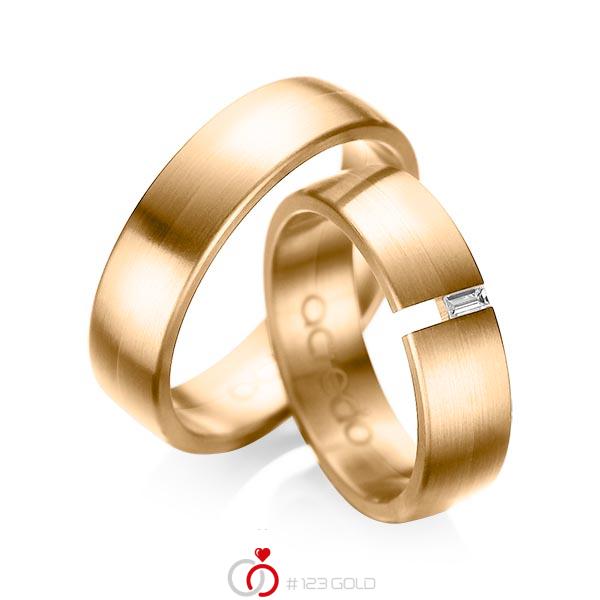 Paar klassische Trauringe/Eheringe in Roségold 585 mit zus. 0,05 ct. Baguette-Diamant tw, vs von acredo - A-1035-11 Paar klassische Trauringe/Eheringe in Roségold 585 mit zus. 0,05 ct. Baguette-Diamant tw, vs von acredo - A-1035-11
