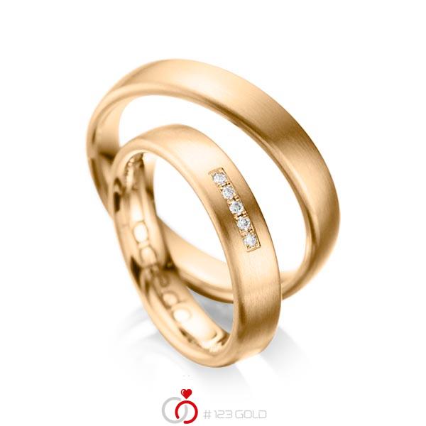Paar klassische Trauringe/Eheringe in Roségold 585 mit zus. 0,05 ct. Brillant tw, si von acredo - A-1052-5 Paar klassische Trauringe/Eheringe in Roségold 585 mit zus. 0,05 ct. Brillant tw, si von acredo - A-1052-5