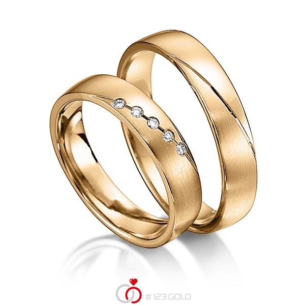 Paar klassische Trauringe/Eheringe in Roségold 585 mit zus. 0,05 ct. Brillant tw, si von acredo - S-1146-5 Paar klassische Trauringe/Eheringe in Roségold 585 mit zus. 0,05 ct. Brillant tw, si von acredo - S-1146-5