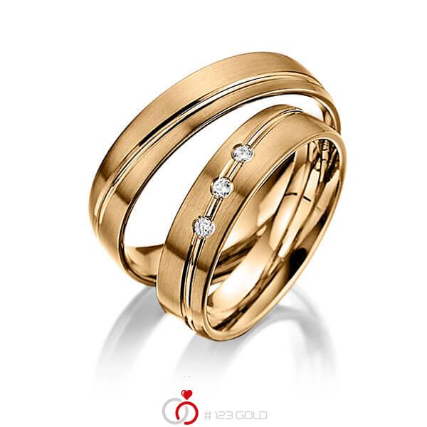 Paar klassische Trauringe/Eheringe in Roségold 585 mit zus. 0,06 ct. Brillant tw, si von Steinberg - Q-1394-8 Paar klassische Trauringe/Eheringe in Roségold 585 mit zus. 0,06 ct. Brillant tw, si von Steinberg - Q-1394-8