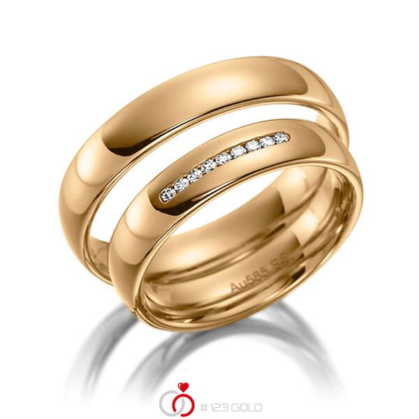 Paar klassische Trauringe/Eheringe in Roségold 585 mit zus. 0,072 ct. Brillant tw, si von acredo - S-1124-2 Paar klassische Trauringe/Eheringe in Roségold 585 mit zus. 0,072 ct. Brillant tw, si von acredo - S-1124-2