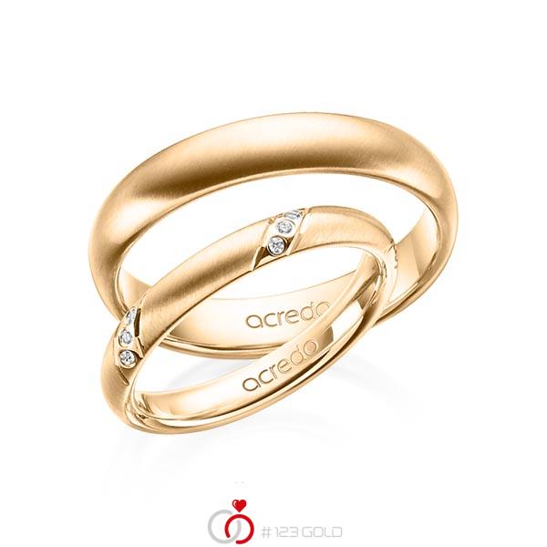Paar klassische Trauringe/Eheringe in Roségold 585 mit zus. 0,075 ct. Brillant tw, si von acredo - A-1398-4 Paar klassische Trauringe/Eheringe in Roségold 585 mit zus. 0,075 ct. Brillant tw, si von acredo - A-1398-4