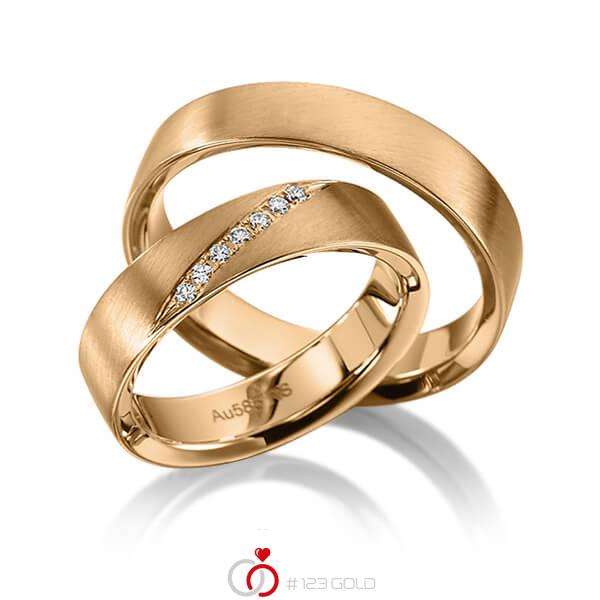 Paar klassische Trauringe/Eheringe in Roségold 585 mit zus. 0,07 ct. Brillant tw, si von acredo - S-1129-1 Paar klassische Trauringe/Eheringe in Roségold 585 mit zus. 0,07 ct. Brillant tw, si von acredo - S-1129-1