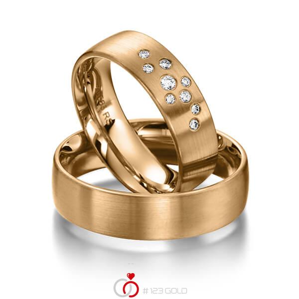 Paar klassische Trauringe/Eheringe in Roségold 585 mit zus. 0,114 ct. Brillant tw, si von acredo - S-1121-2 Paar klassische Trauringe/Eheringe in Roségold 585 mit zus. 0,114 ct. Brillant tw, si von acredo - S-1121-2