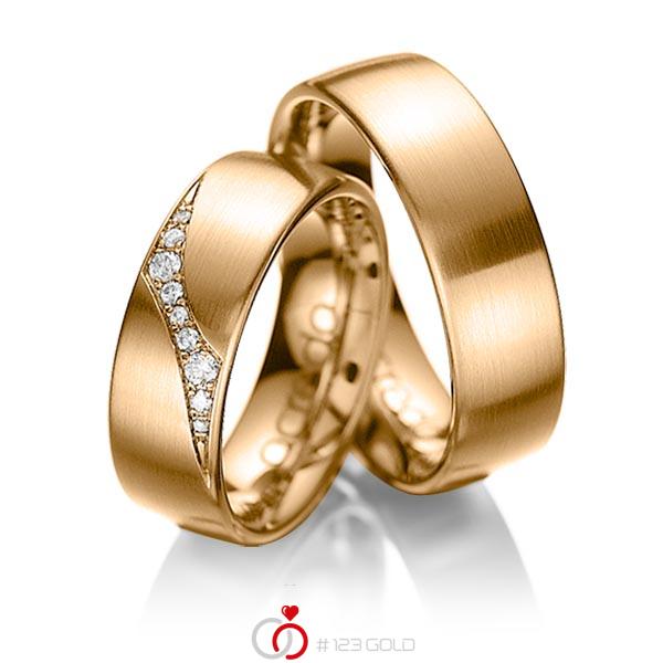 Paar klassische Trauringe/Eheringe in Roségold 585 mit zus. 0,115 ct. Brillant tw, si von acredo - A-1036-5 Paar klassische Trauringe/Eheringe in Roségold 585 mit zus. 0,115 ct. Brillant tw, si von acredo - A-1036-5