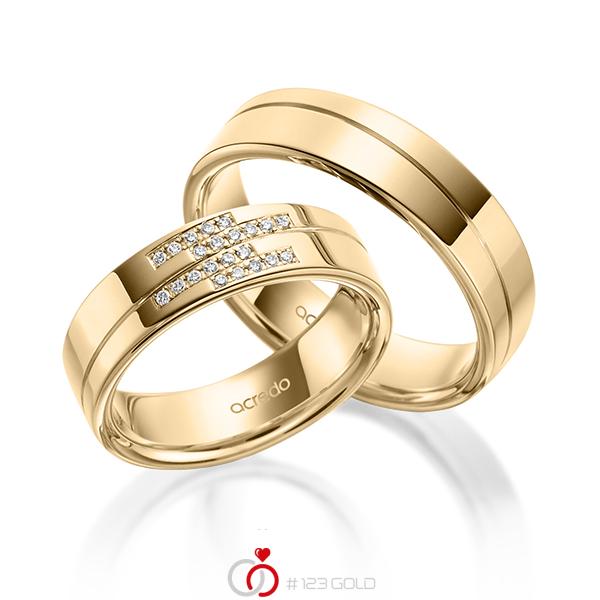Paar klassische Trauringe/Eheringe in Roségold 585 mit zus. 0,11 ct. Brillant tw, si von acredo - A-1976-3 Paar klassische Trauringe/Eheringe in Roségold 585 mit zus. 0,11 ct. Brillant tw, si von acredo - A-1976-3